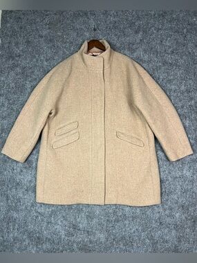 J.Crew Cocoon Coat Italian StadiumCloth Wool Tan Beige Nello Gori J5536 Women XL
